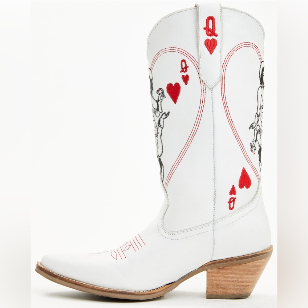 Dingo‎ Queen Of Hearts White and Red Western Heeled Boots - Picture 3 of 6